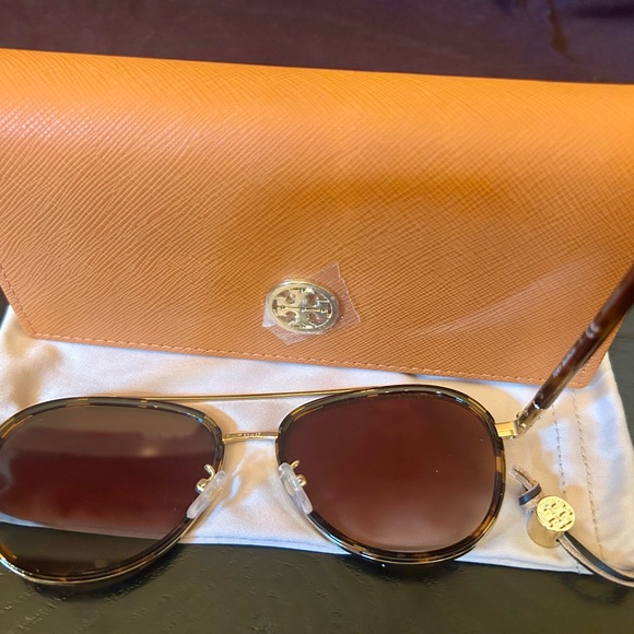 Tory Burch Gold and Tortoise Sunglasses - Picture 9 of 11